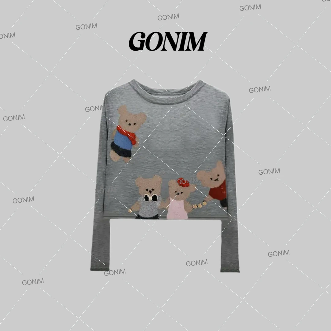 Gonim· "快乐小熊"2024新款印花长袖时尚百搭减龄风防晒上衣T恤女