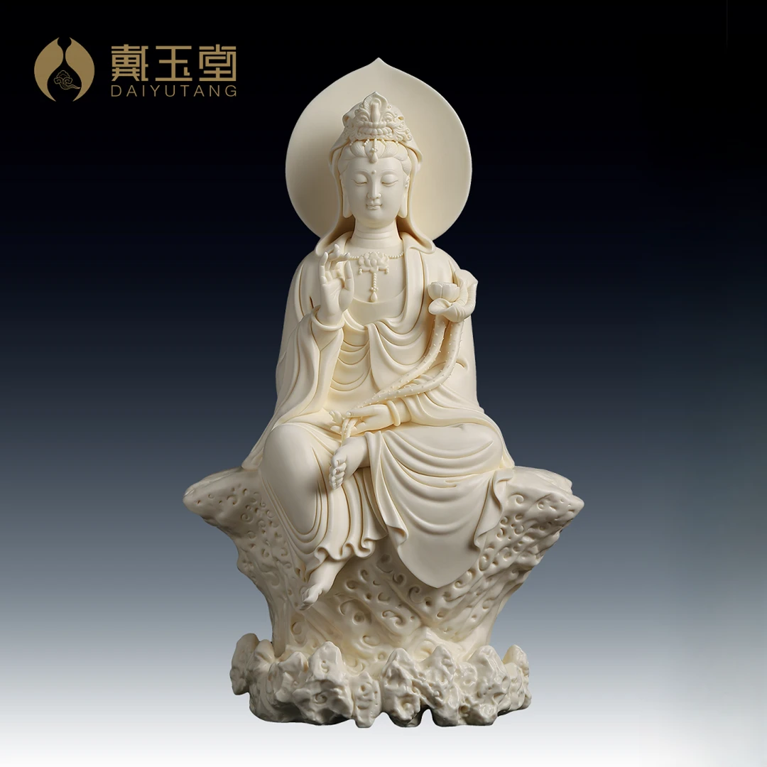 戴玉堂 《素烧黄莲花观/音》陶瓷摆件观自在 桌面摆件 装饰工艺品