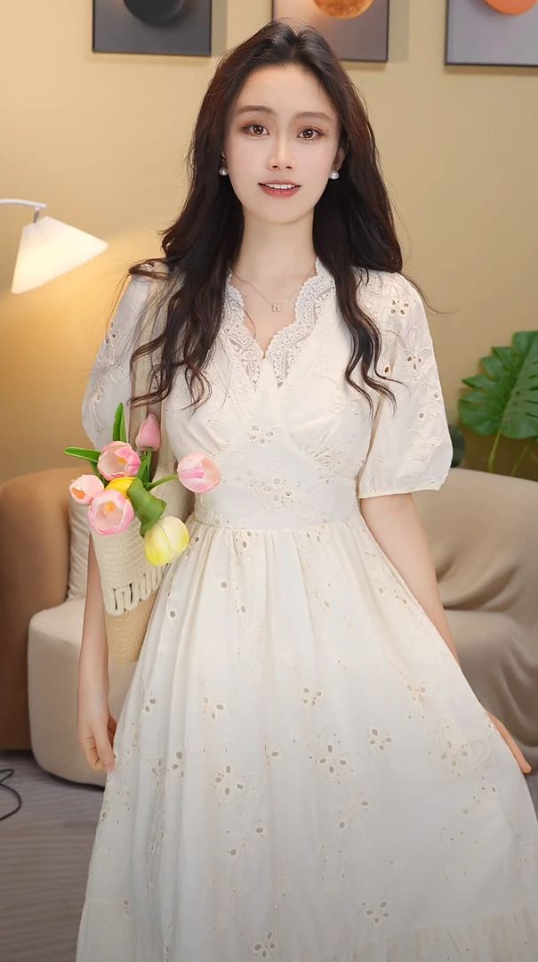 苏陌裙子女爆款2025新款高级感连衣裙晚宴场高贵气质夏季全棉刺绣