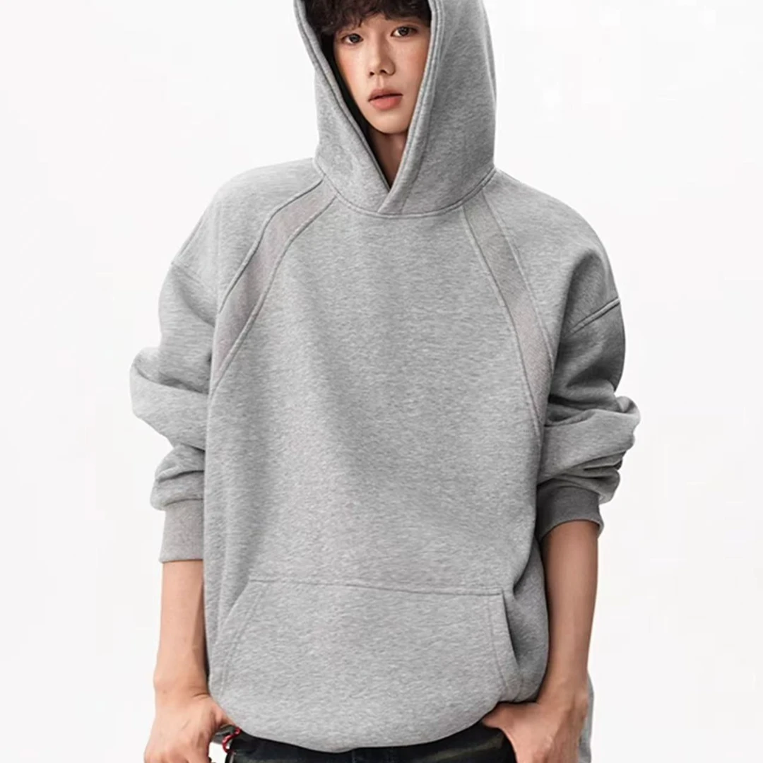 300斤大码美式宽松秋冬连帽拼接卫衣休闲百搭慵懒风加厚加绒卫衣