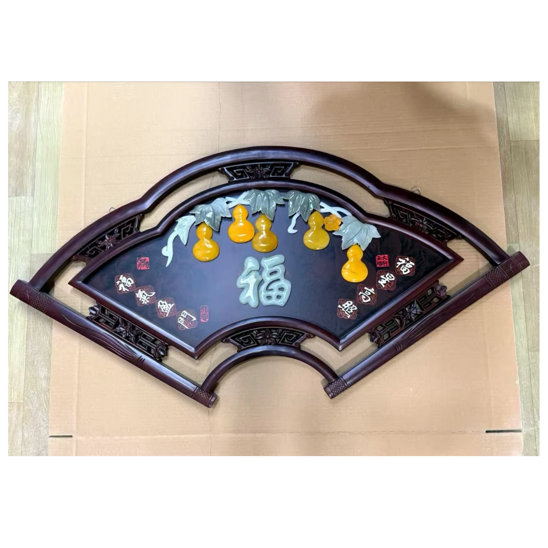 120x60扇形福纯天然玉石手工雕刻玉雕画装饰画玄关走廊挂画