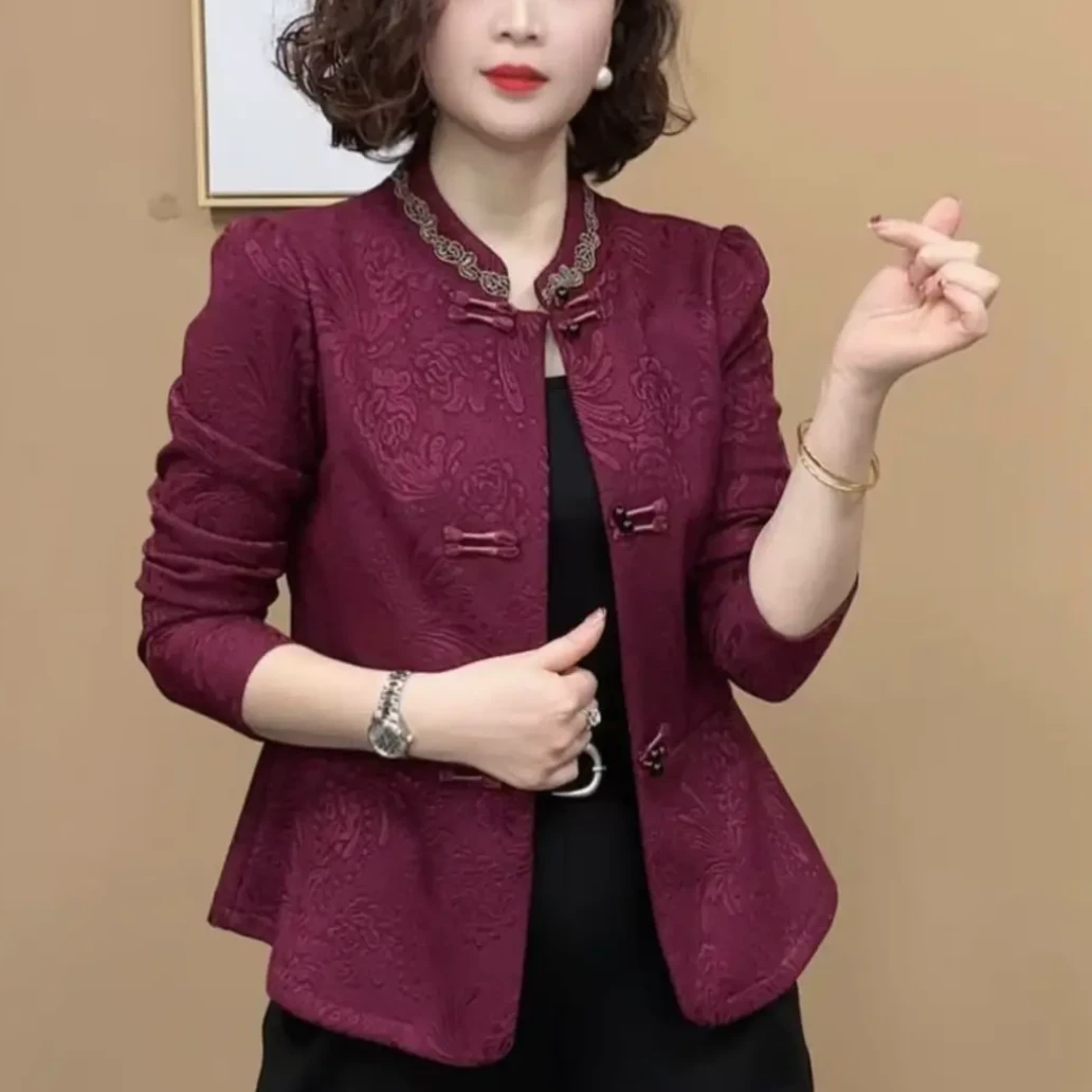 新款立领盘扣新中式复古显瘦百搭气质减龄外套时尚洋气女士上衣