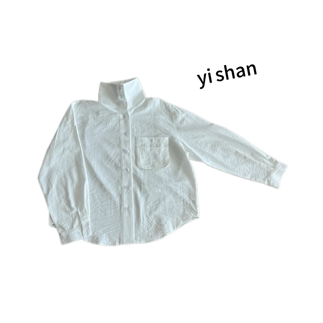 泡泡纱高领常规款长袖衬衫百搭韩版纯色外套春季休闲时尚简约