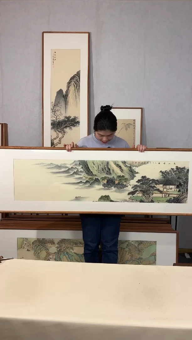 国画手绘*溪山神韵*52*172cm带框发货