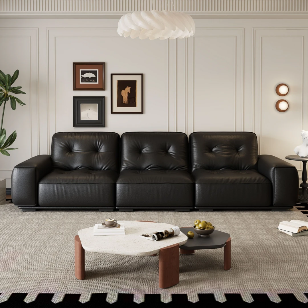 意式极简大气黑金刚真皮沙发别墅大平层大小户型真皮沙发