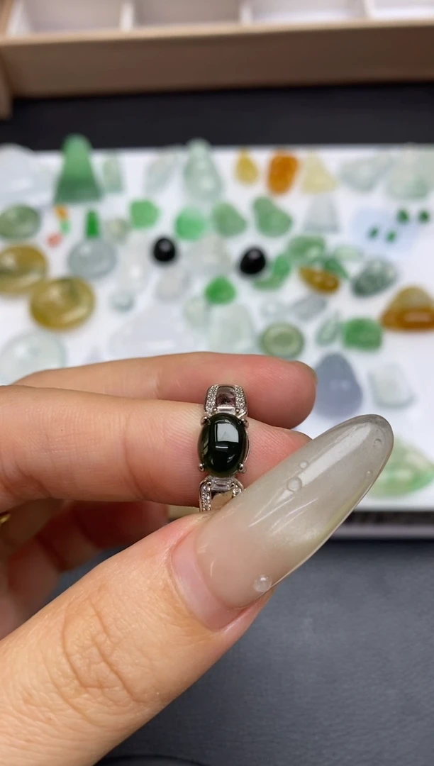 银S925镶嵌定制翡翠翡翠饰品~