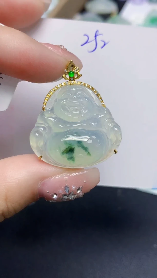 颈饰18K金镶嵌翡翠天然缅甸翡翠A货翡翠百元以上9元证书费自理