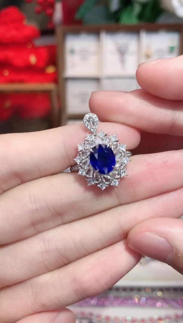 戒指蓝宝石18K金镶嵌2.56ct/天然宝石/七天无理由