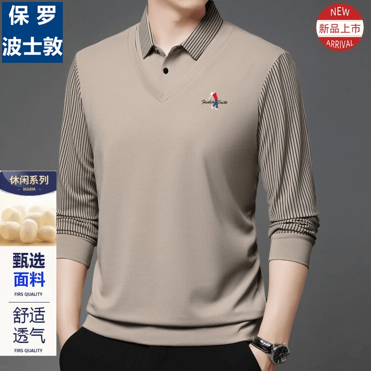 正品新款冬季高档休闲假两件Polo衫时尚t恤翻领高端打底衫加绒