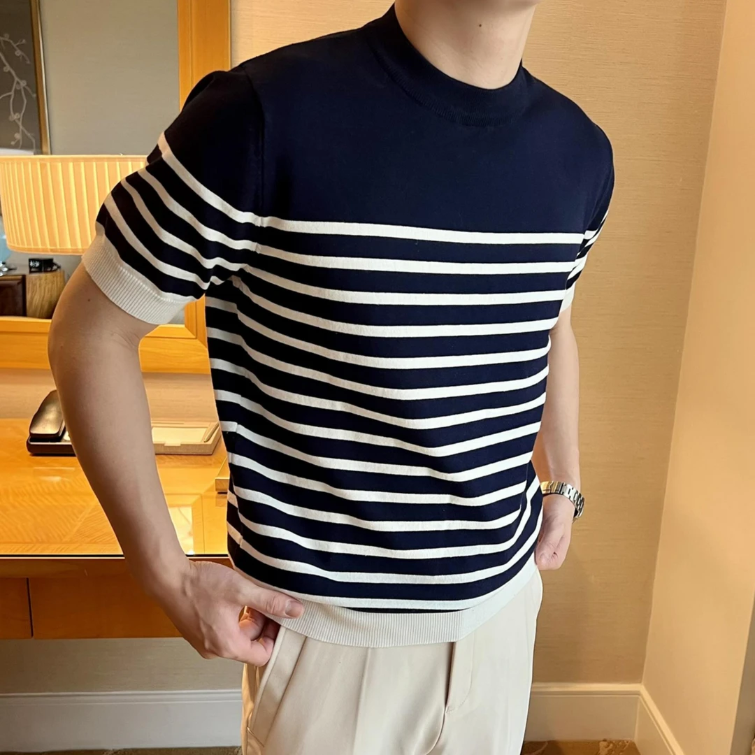 奥兰德保罗夏季休闲短袖韩版轻熟透气冰丝针织圆领半袖T恤打底衫