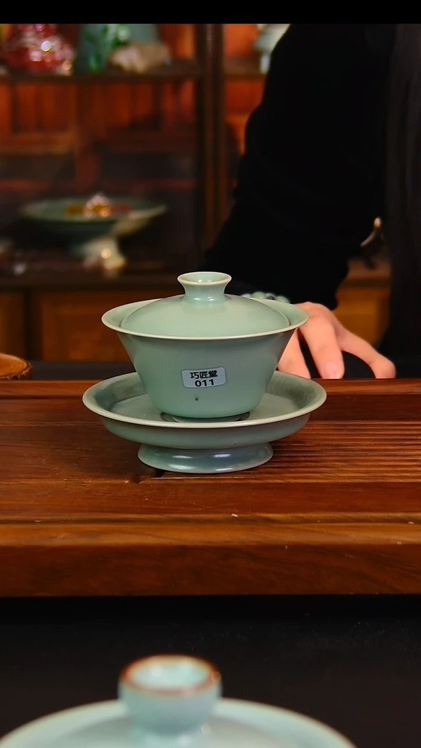 瓷片全手工斗笠盖碗，暇