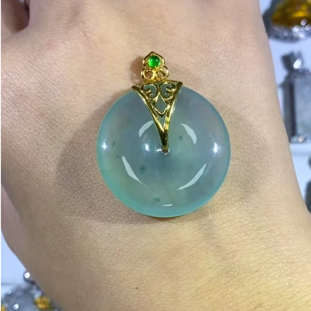 天然缅甸A货翡翠高冰绿平安扣