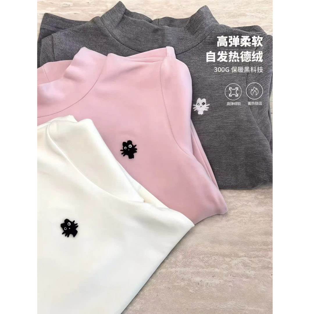 2025秋冬『BI备打底』儿童小猫刺绣纯色澳绒休闲百搭打底衫55393