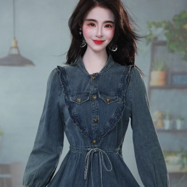 精致时尚女装宽松气质修身气质收腰显瘦减龄牛仔连衣裙