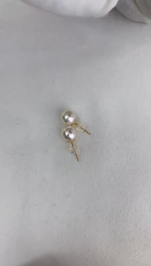 【闪购商品】海水珍珠耳饰18K金镶嵌8.5-9素钉