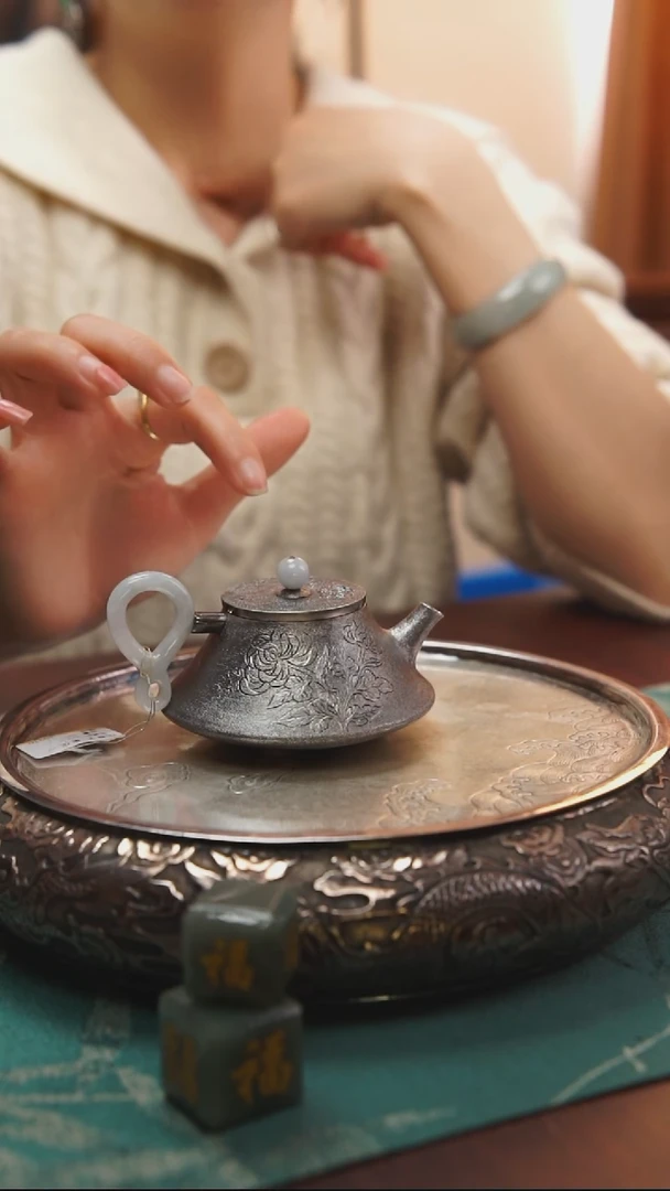 古悦足银999泡茶壶