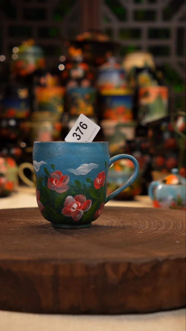 手绘 油画釉下彩   杯子376