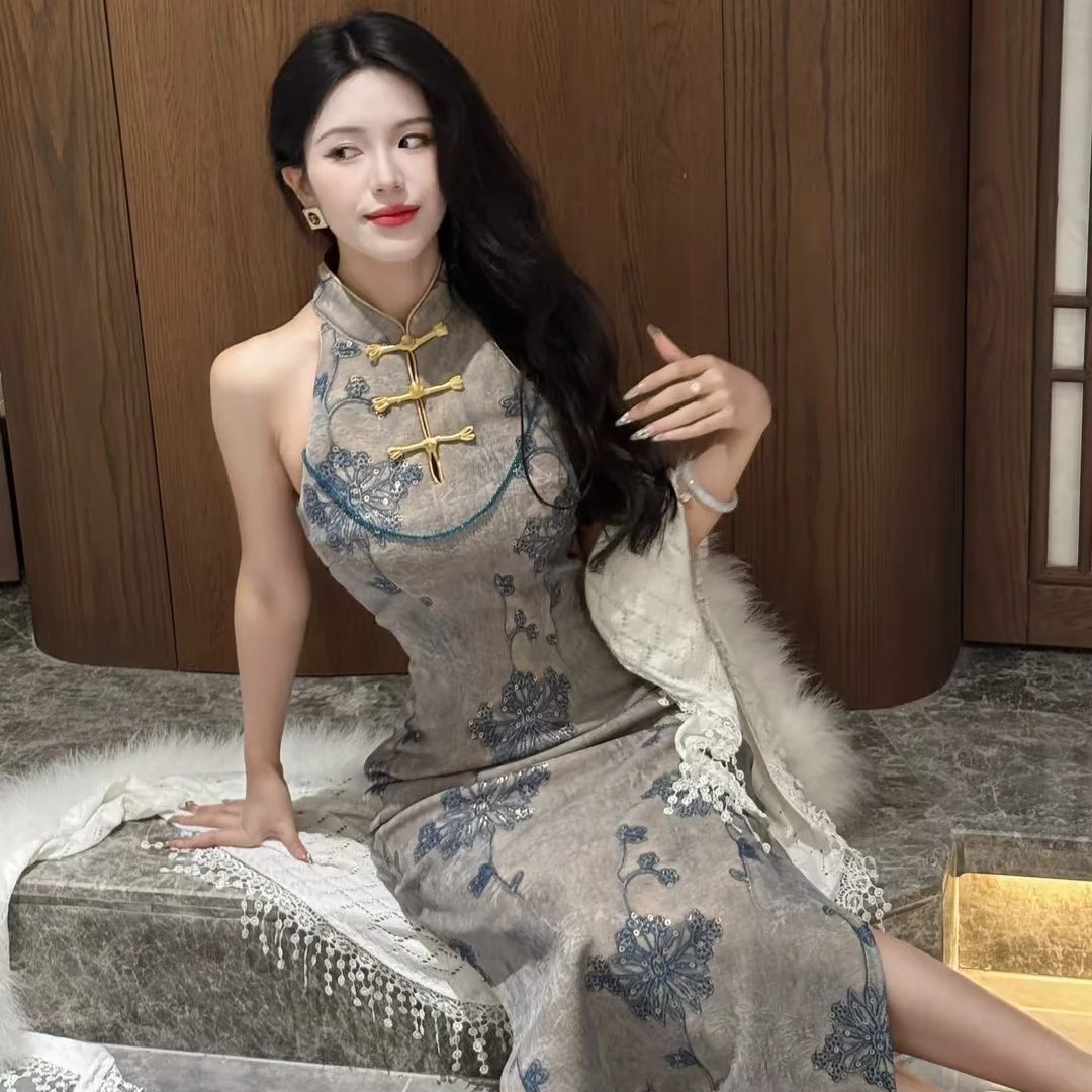 LHMknk1画报夫人原创秋冬气质烫金针织青花珠帘挖肩 特价不退不换