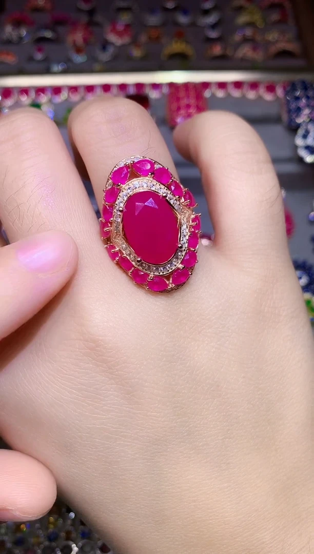 银S925镶嵌戒指红宝石....