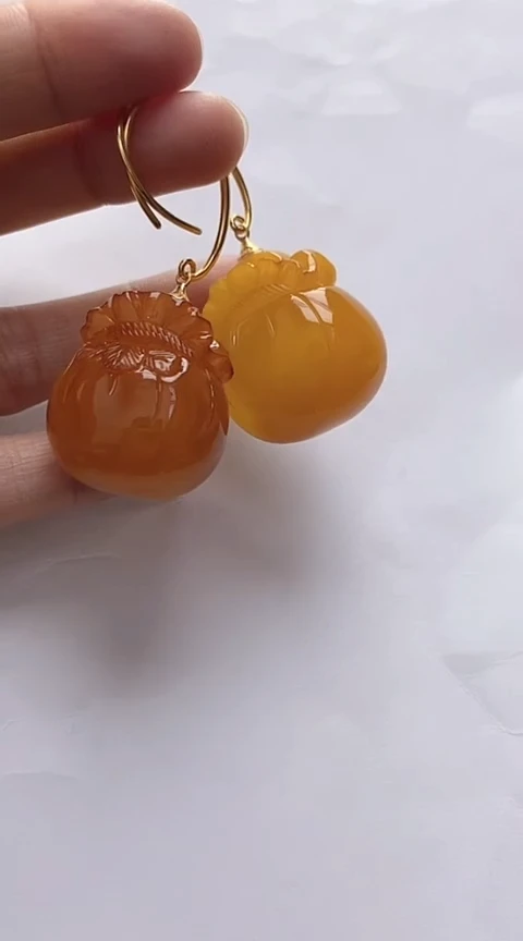 【闪购商品】琥珀裸石银S925镶嵌蜜蜡耳坠