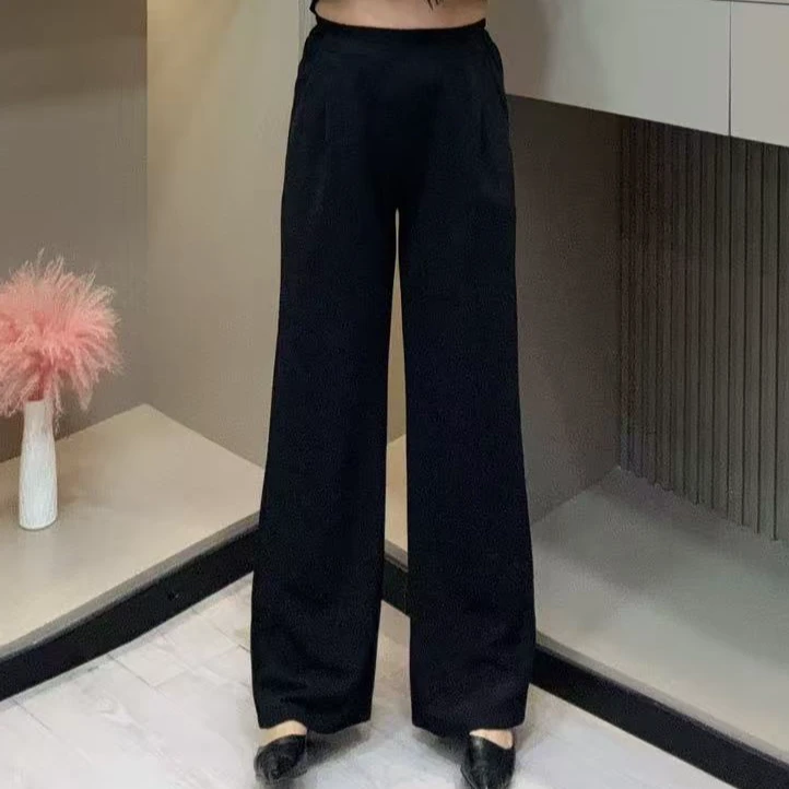 秋季拖地裤-檬 01秋季时尚大码松紧腰阔腿显瘦百搭气质纯色拖地裤