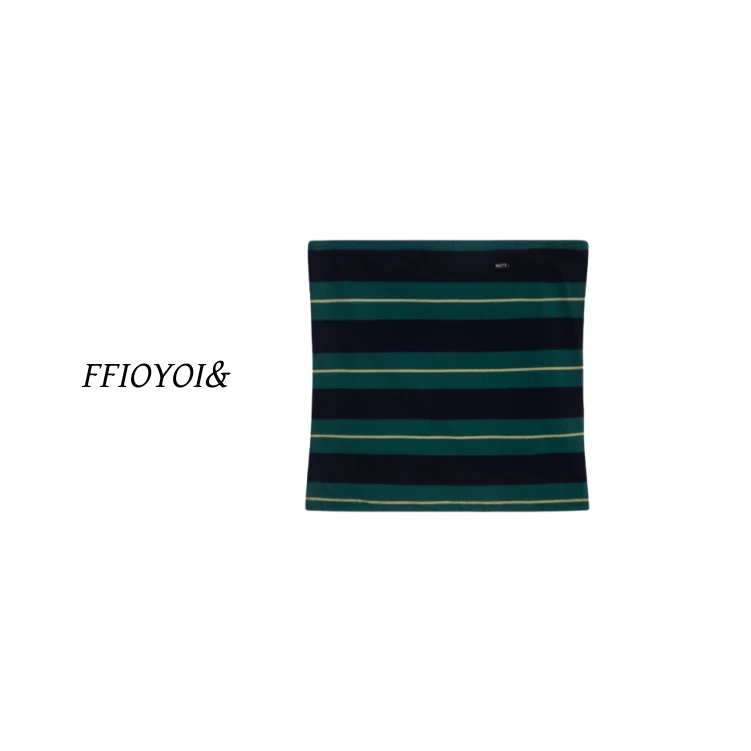 FFIOYOI 25夏新款字母刺绣辣妹风背心撞色条纹抹胸绿色简约通勤