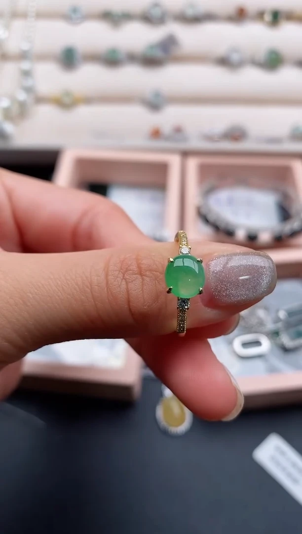 银S925镶嵌戒指翡翠缅甸天然A货翡翠33   10-