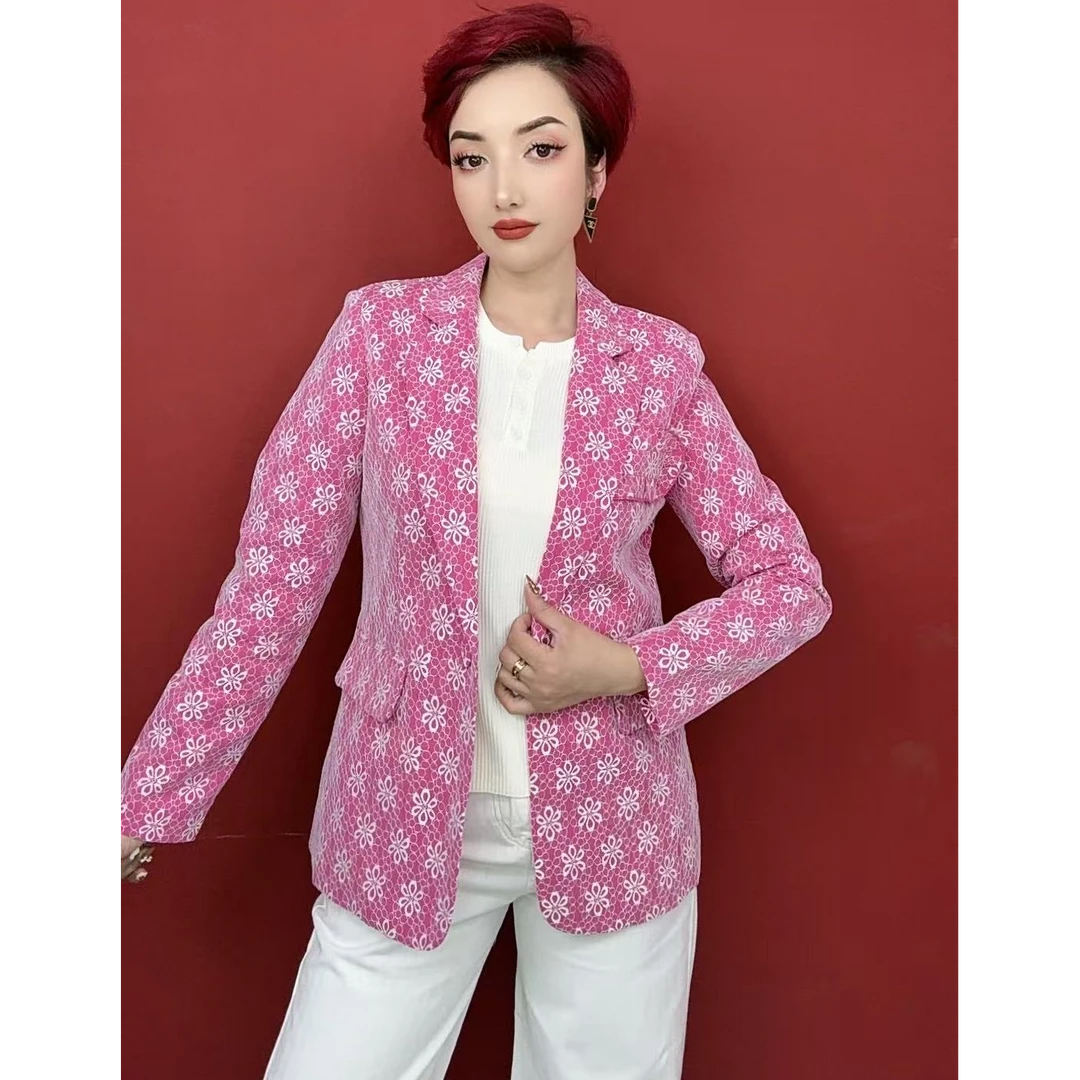 【新疆包邮】2025新款西装外套女春秋气质时尚修身休闲印花洋气