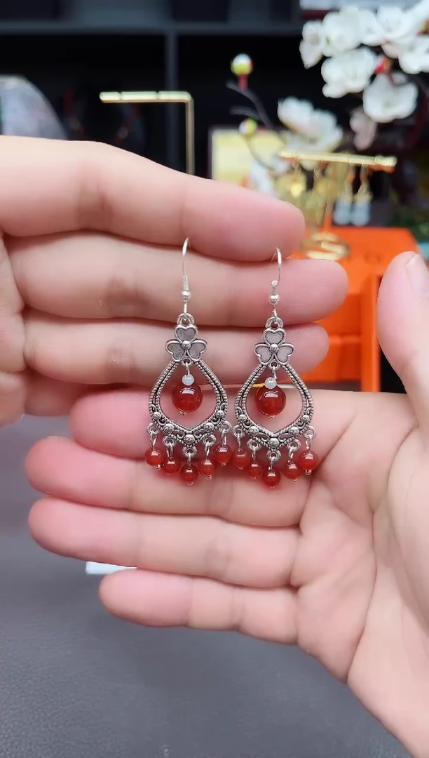 玛瑙/玉髓耳饰银S925镶嵌103000