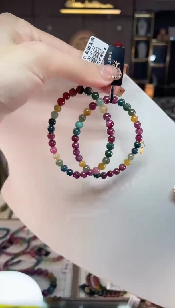 未镶嵌老矿碧玺色标彩虹单圈手串6mm+碧玺dan多样性发货一条