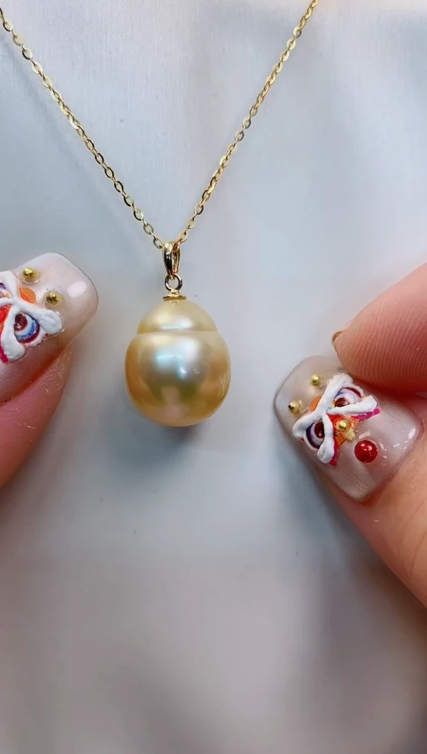 【闪购商品】海水珍珠吊坠(赠链)18K金镶嵌13-14南洋金珍珠吊坠