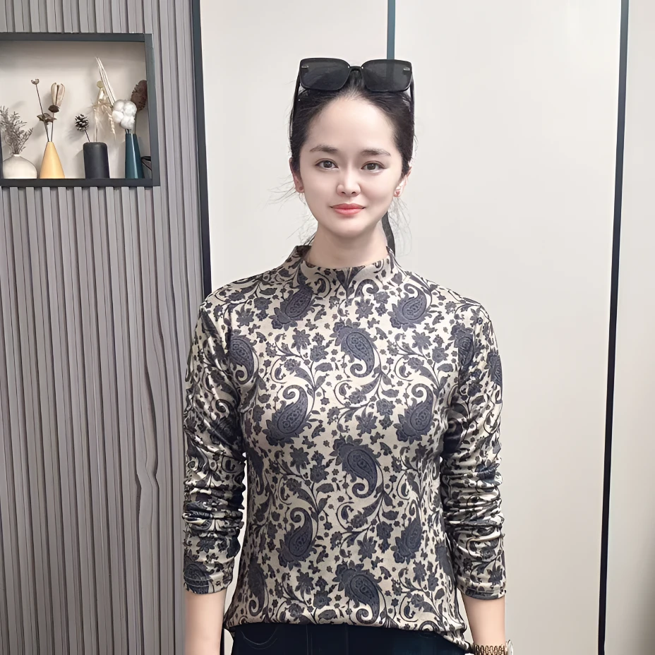 2025秋冬新款弹力大码显瘦洋气妈妈长袖打底衫女显瘦妈妈装