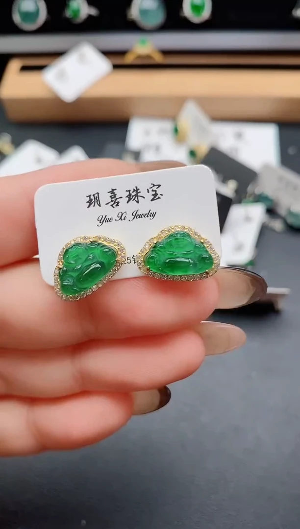 银S925镶嵌翡翠耳饰5080