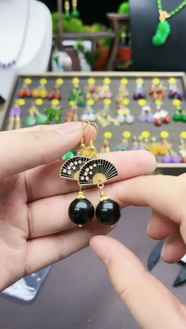 【闪购商品】黑曜岩耳饰银S925镶嵌433000