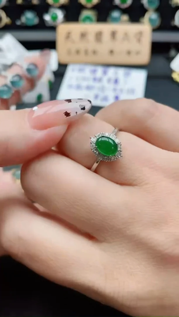 银S925镶嵌戒指翡翠1