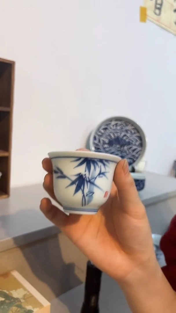 景德镇高温瓷手绘竹客杯