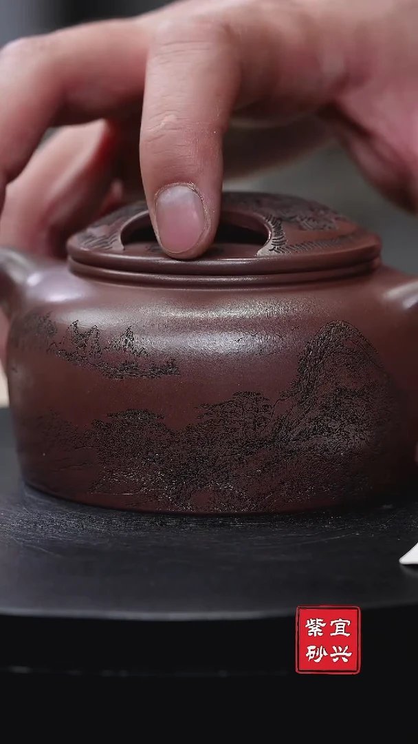 【闪购商品】紫砂茶壶072底槽清刻绘牛盖手工紫砂壶