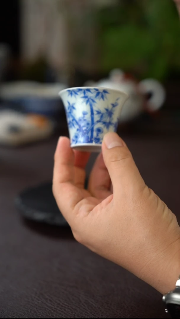 景德镇全手工手绘青花竹子主人杯