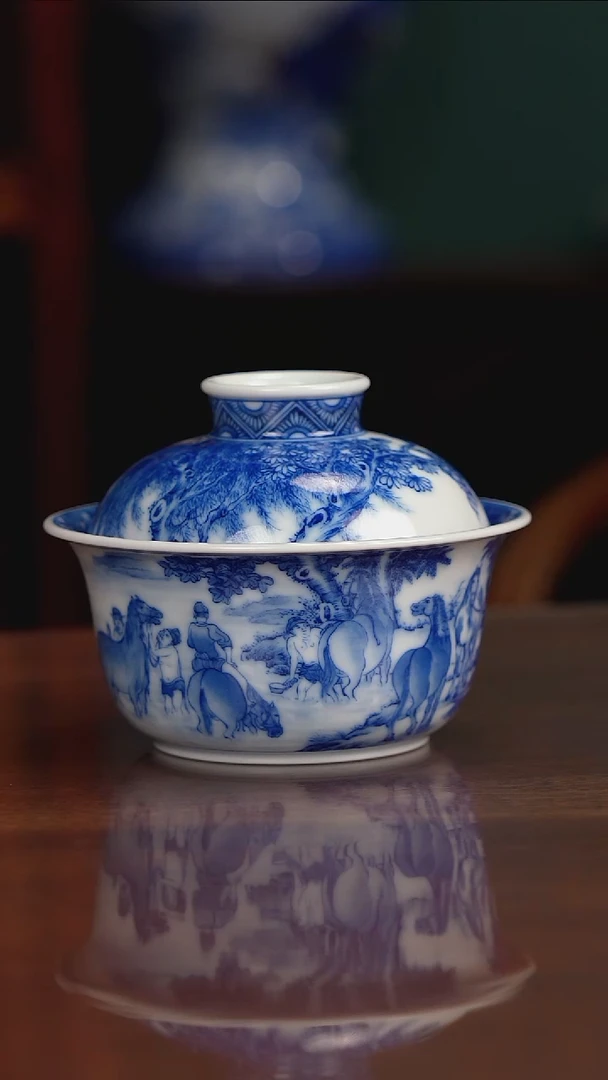 晓竹窑青花浴马图