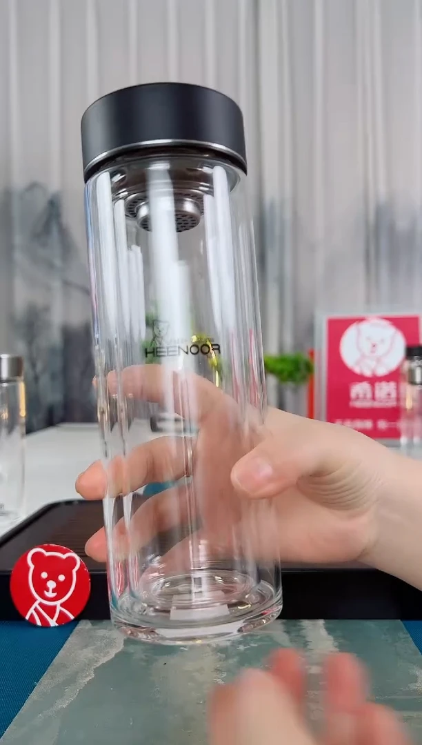 高硼硅玻璃茶隔款希诺双层玻璃杯9101黑色礼盒包装400毫升