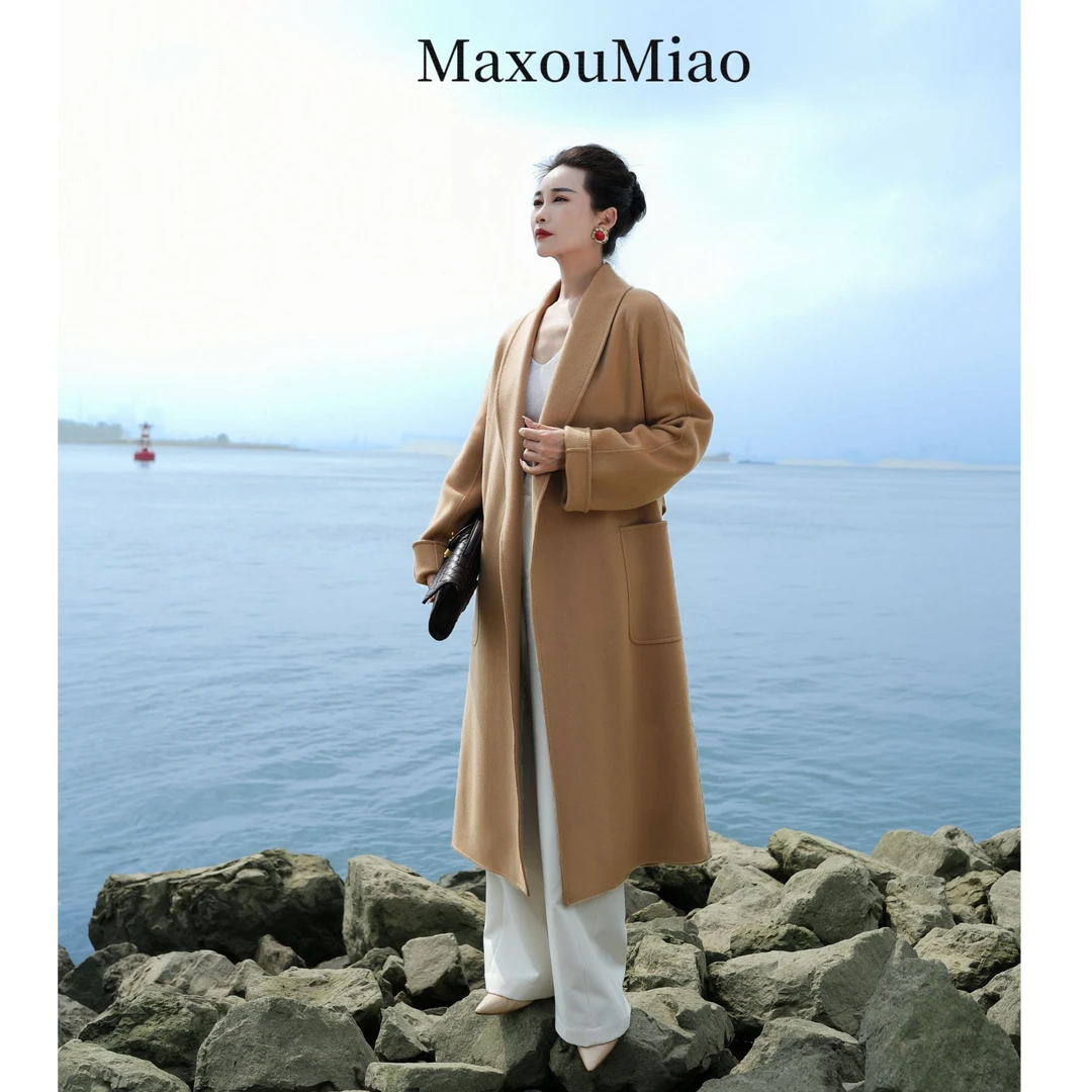 9797长款100%羊绒浴袍宽松休闲百搭款气质秋冬纯绒外套经典大衣