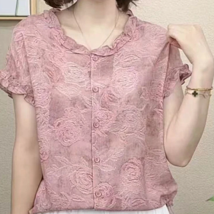 中年妈妈夏装中袖衬衫显瘦衬衣中老年女装气质大码宽松遮肚上衣薄