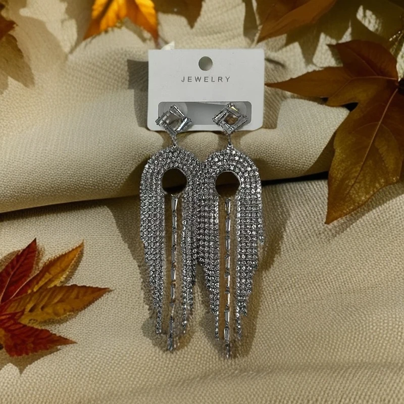 铜合金玻璃耳饰 077长款流苏满钻设计时尚气质轻奢耳环女