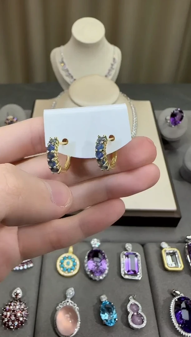 耳饰蓝宝石银S925镶嵌3mm耳扣高级款