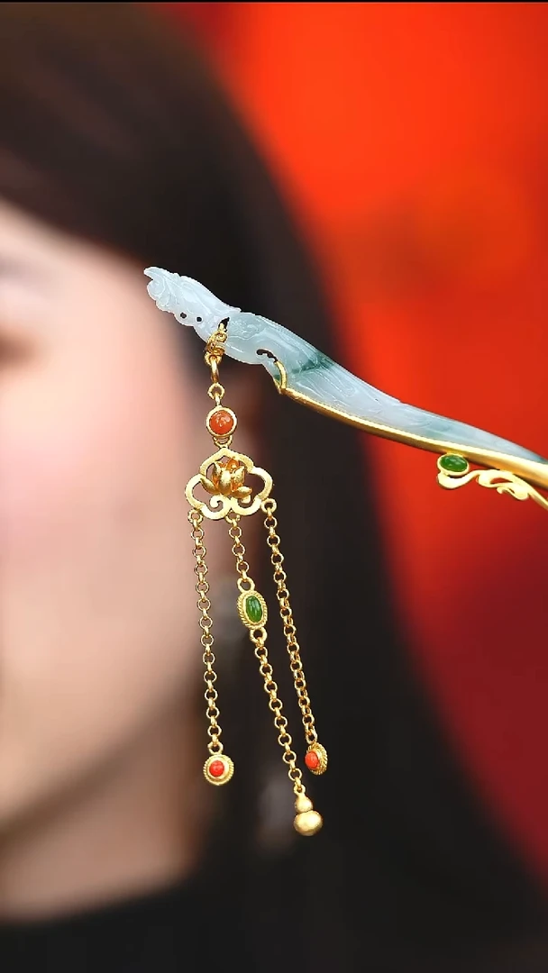 翡翠银S925镶嵌发饰新款