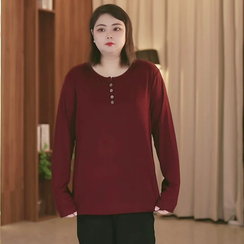 【韩服路】时尚百搭女士加大码胖mm大码内搭显瘦宽松女长袖打底T恤