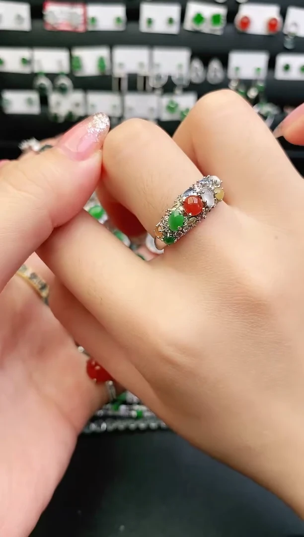 银S925镶嵌戒指翡翠0