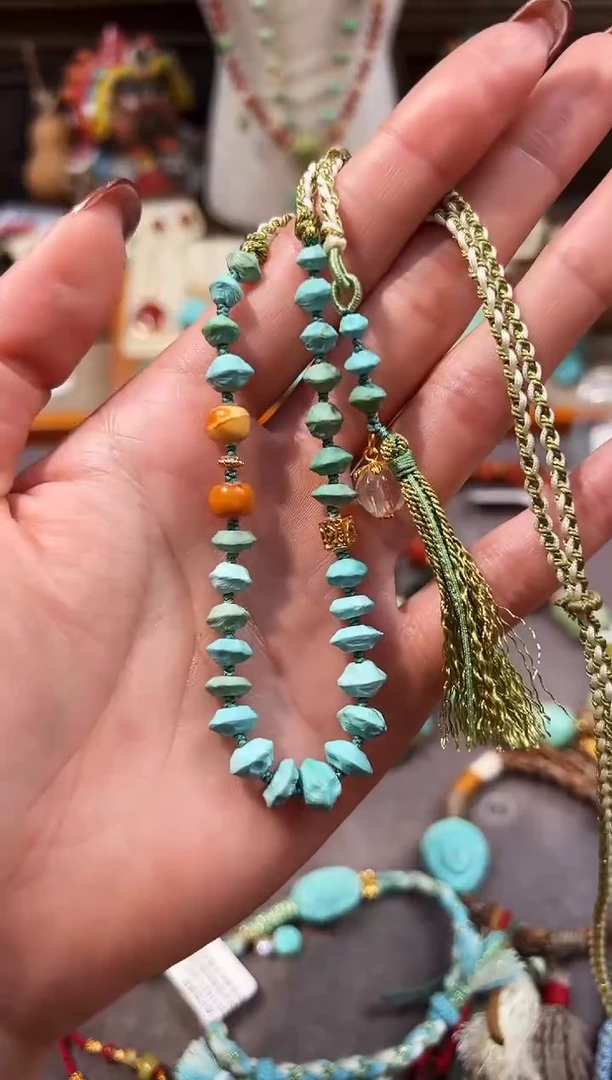 银S925镶嵌绿松石颈饰百香籽项链