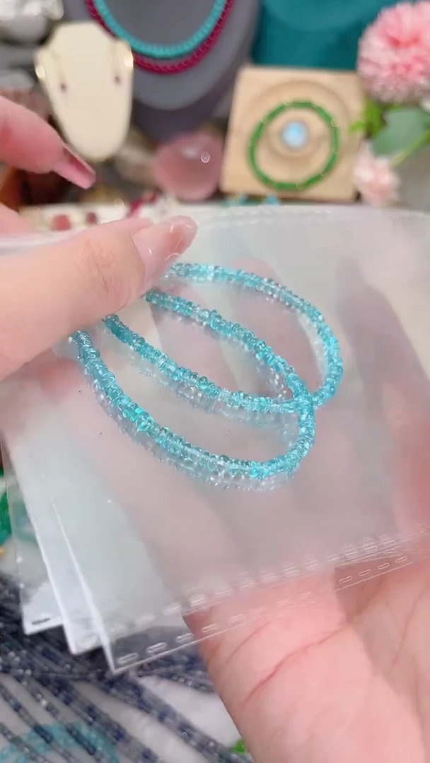 手链磷灰石银S925镶嵌素面蓝99