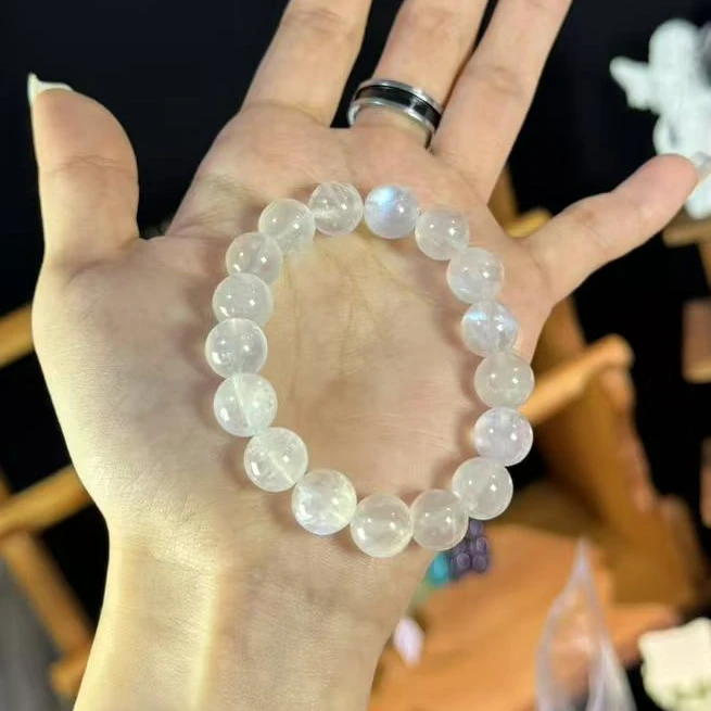 【定制】蓝月光素串9-10mm/ 水晶手串天然矿石长石